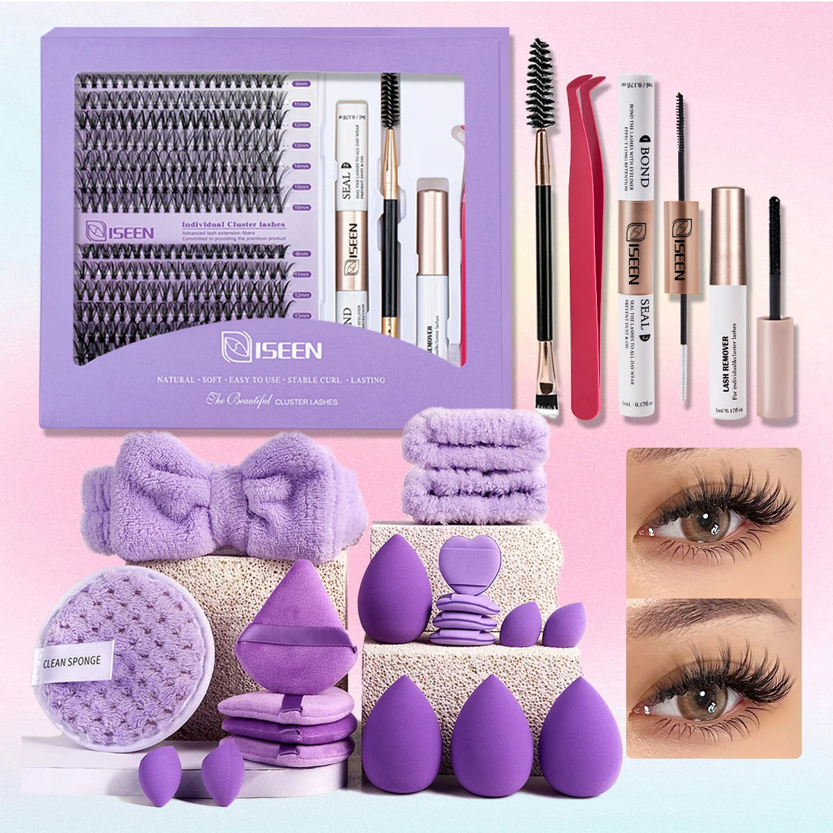 DIY Lash Extension Mix Styles Lash Clusters Individual with Bond&Seal Remover Tweezers Lash Brush for Self Application Makeup